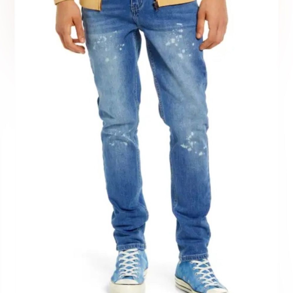 BP skinny indigo paint splatter jeans